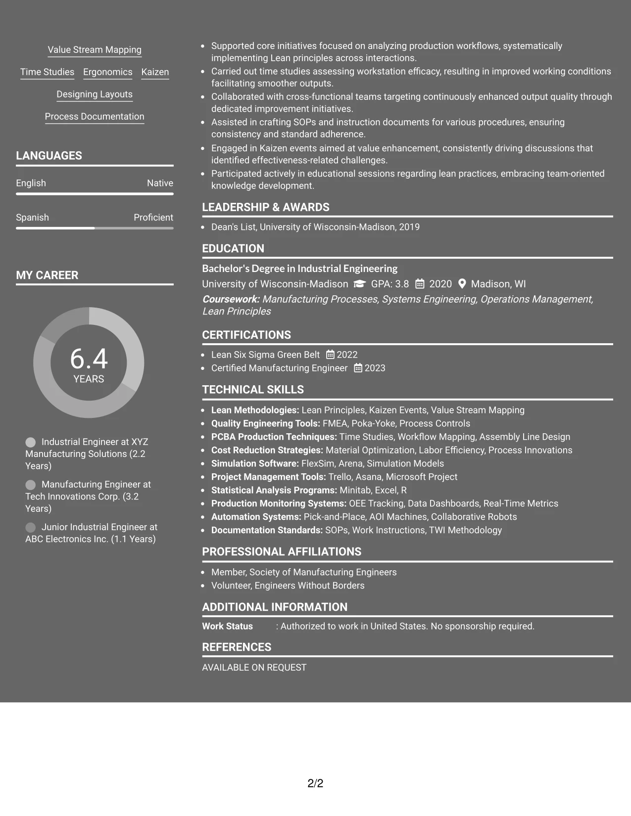 Resume Example Page 2