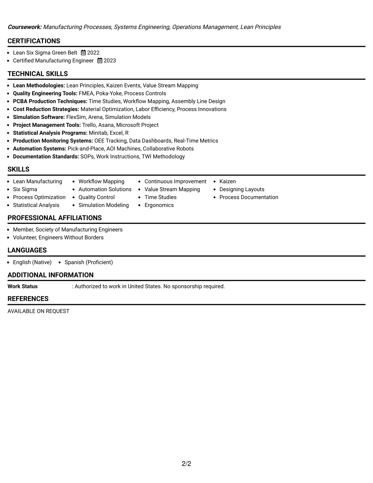 Resume Example Page 2