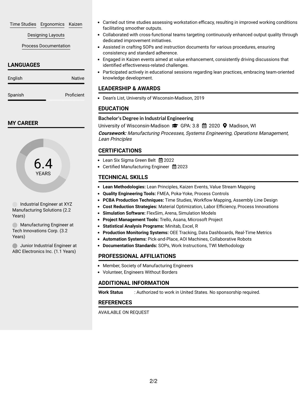 Resume Example Page 2