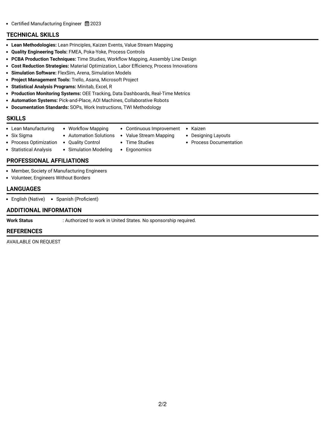 Resume Example Page 2