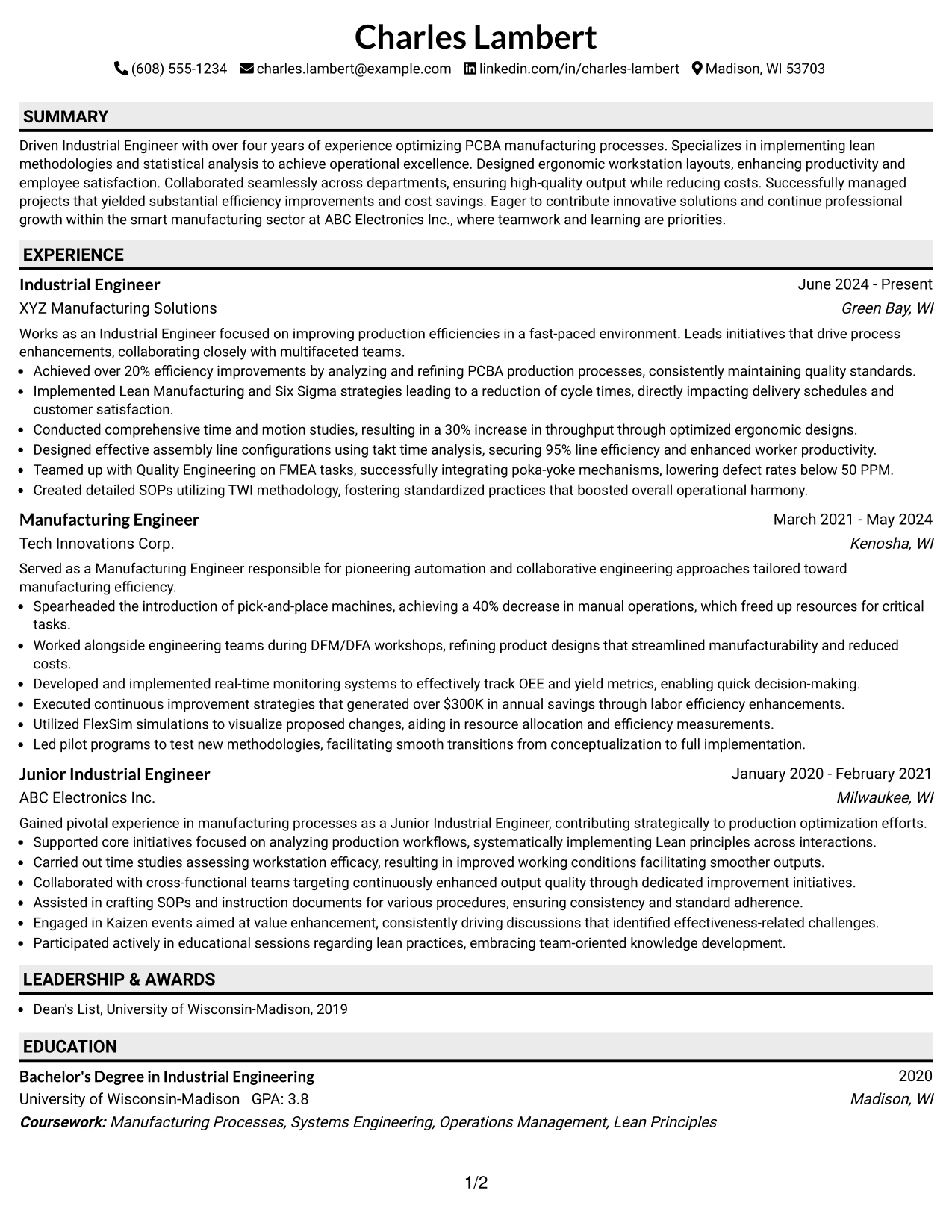 Resume Example Page 1