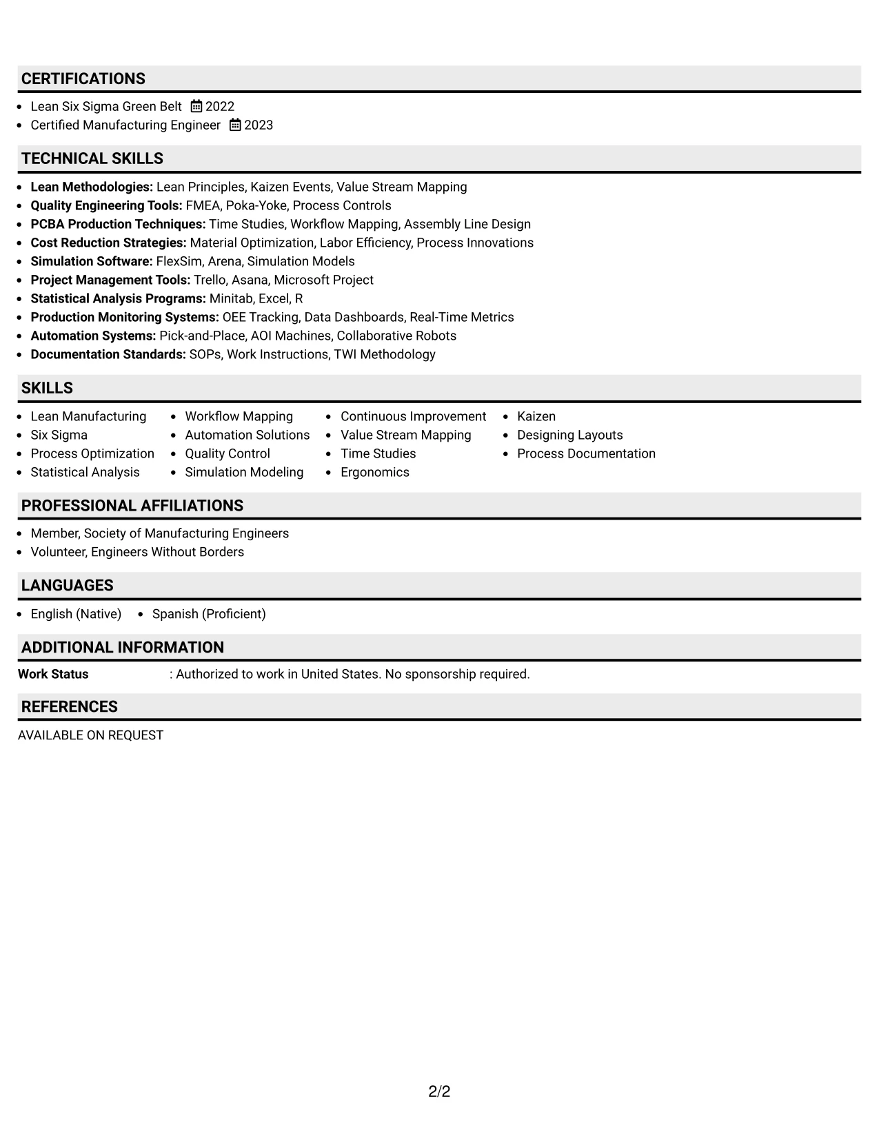 Resume Example Page 2