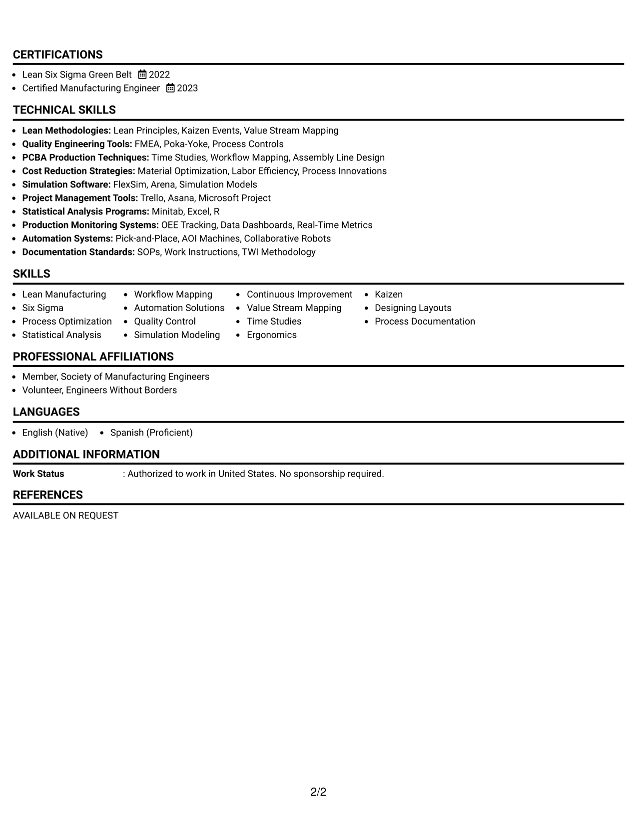 Resume Example Page 2
