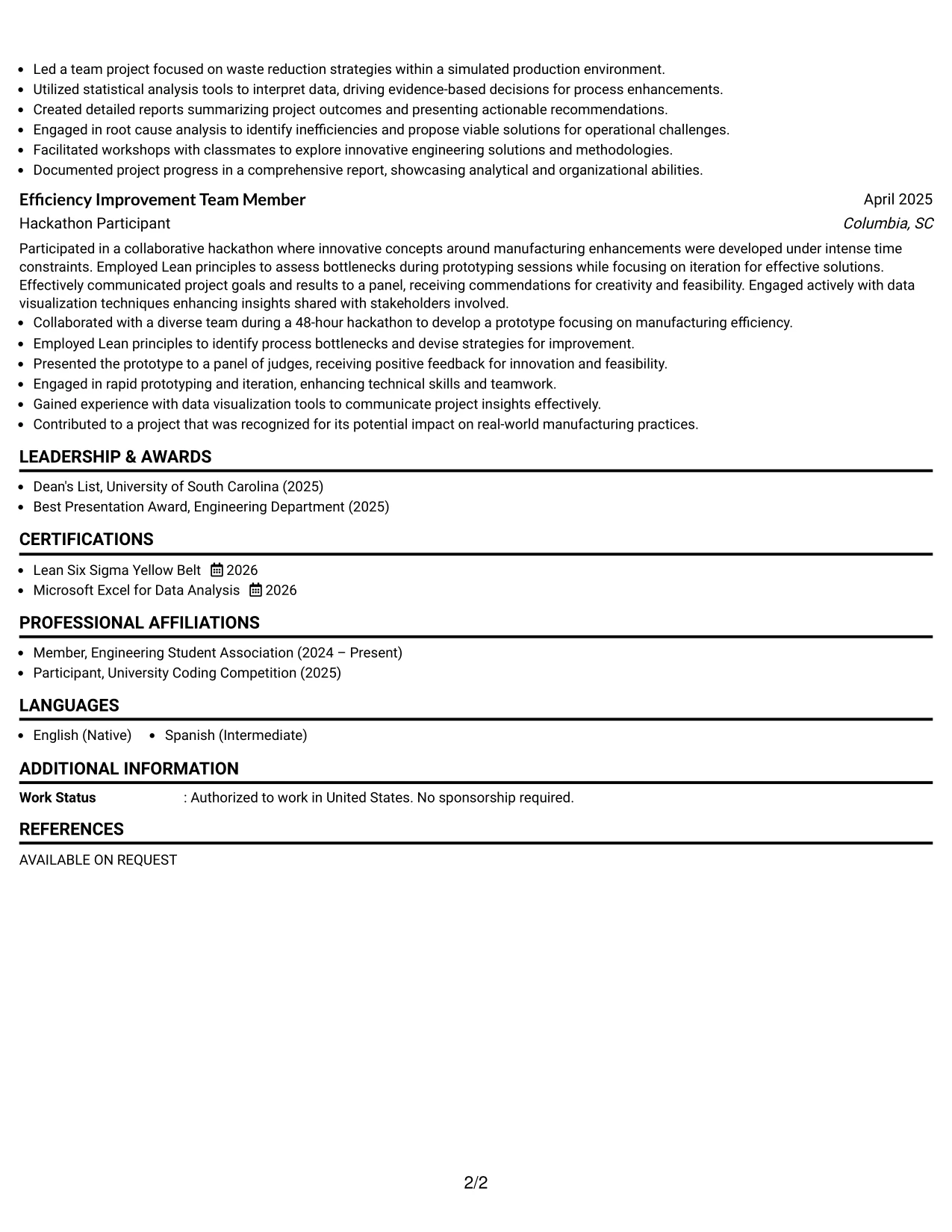Resume Example Page 2