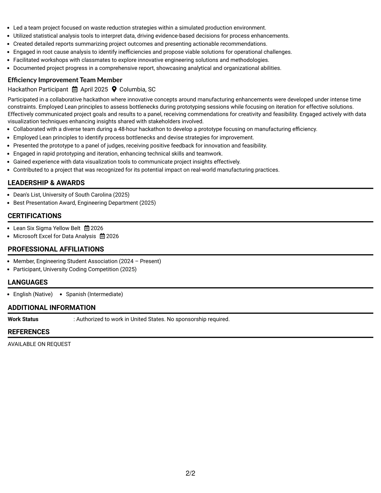 Resume Example Page 2