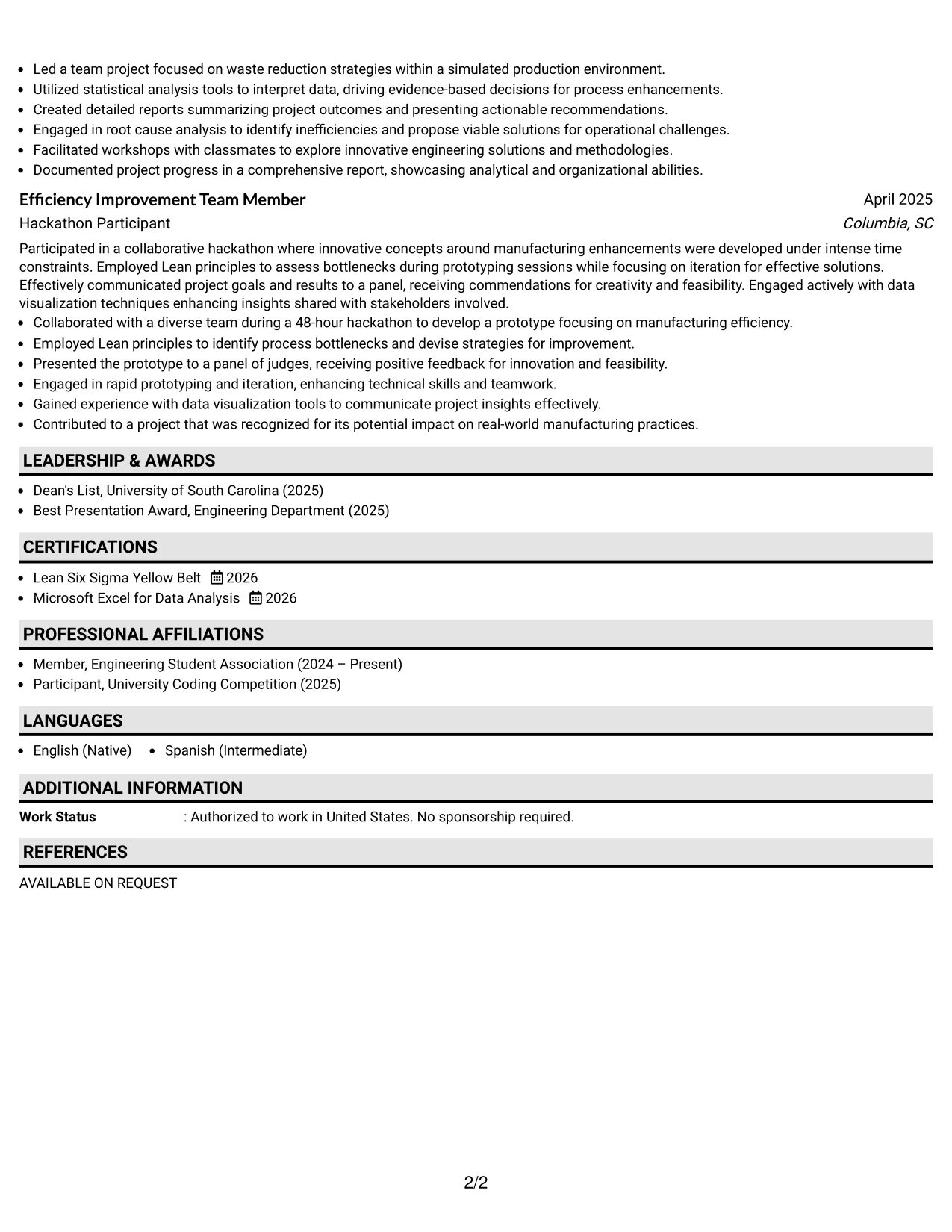 Resume Example Page 2