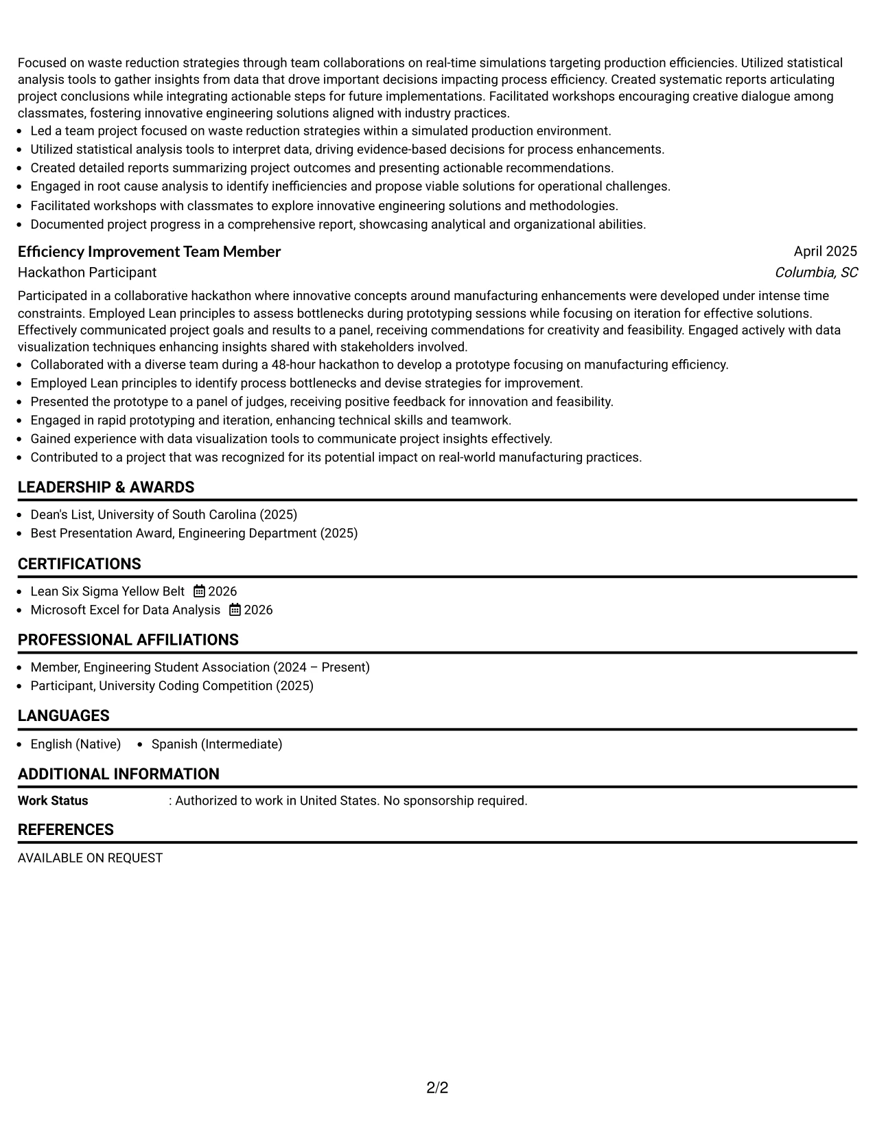 Resume Example Page 2