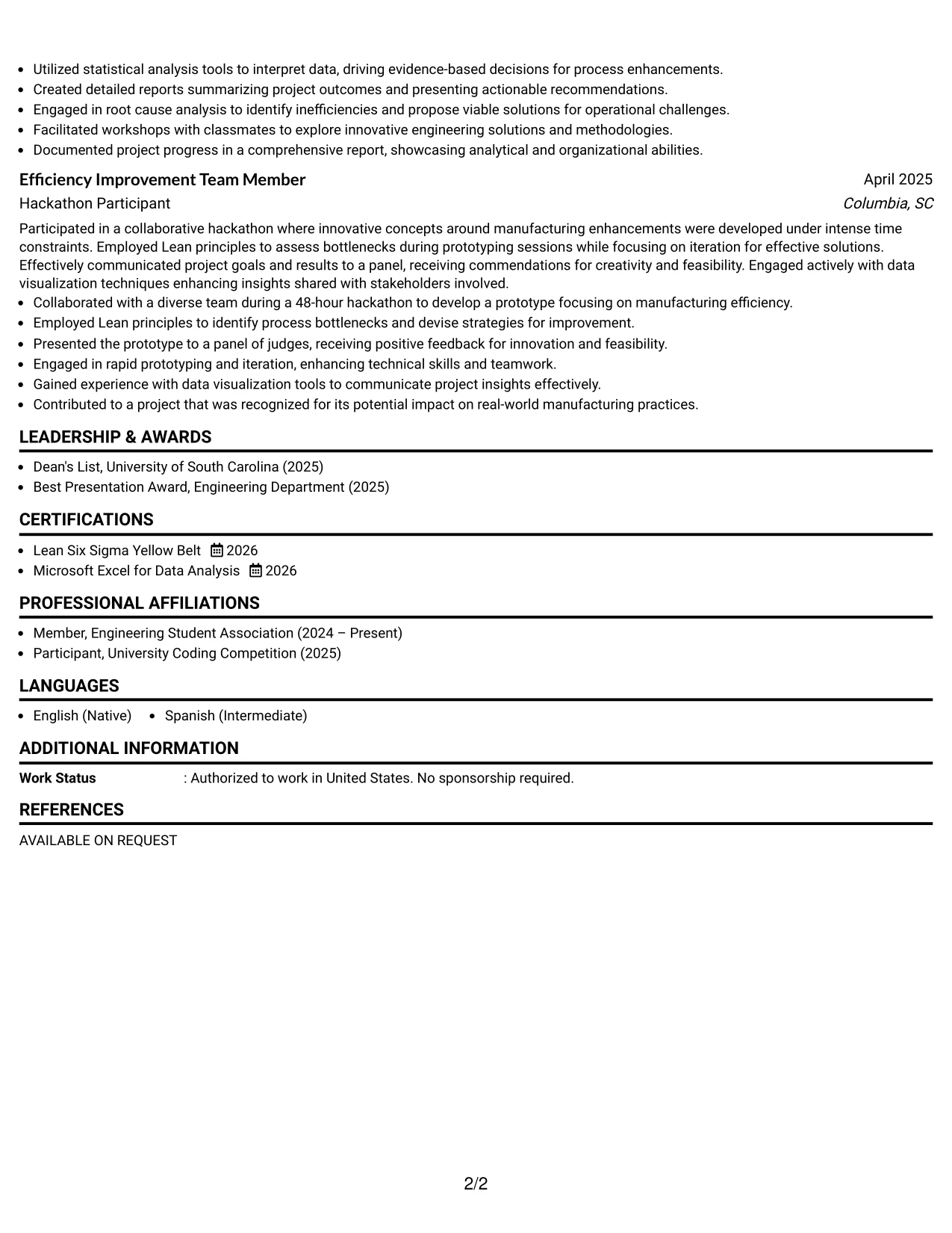 Resume Example Page 2