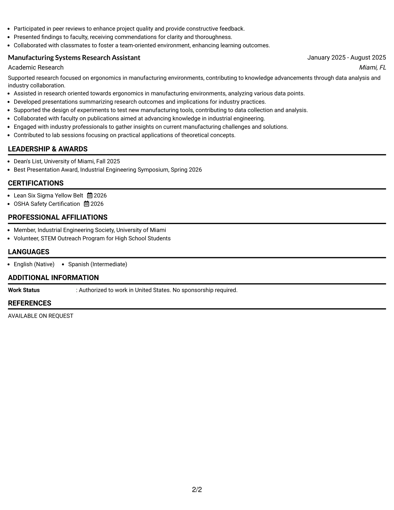 Resume Example Page 2