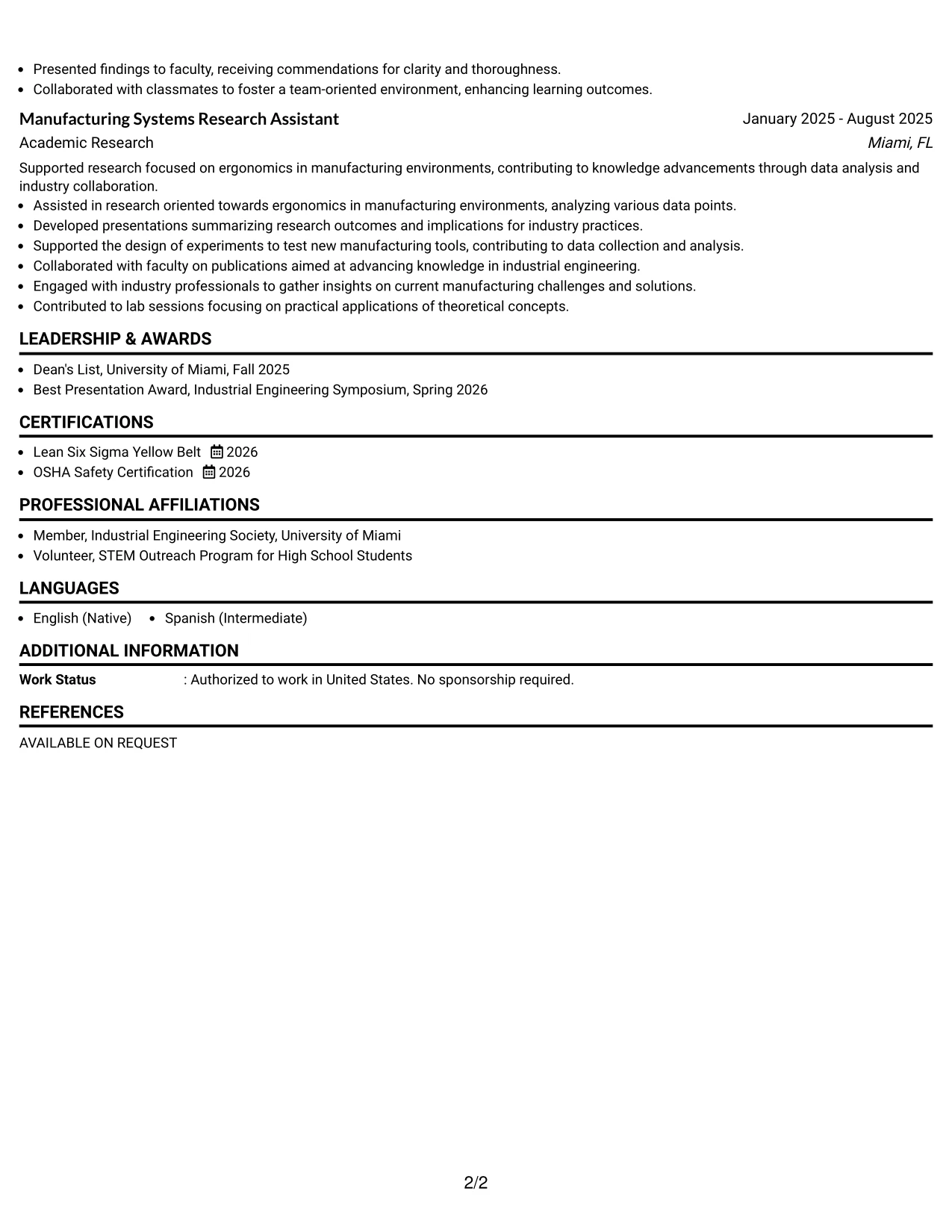Resume Example Page 2