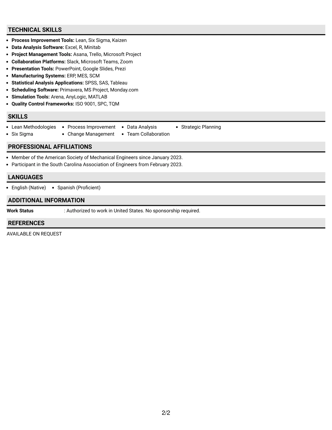 Resume Example Page 2