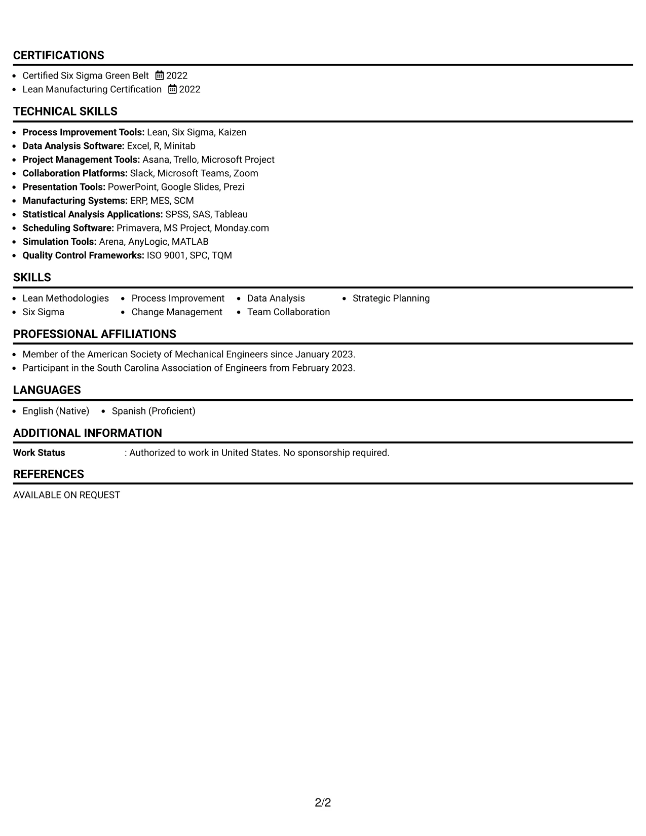 Resume Example Page 2