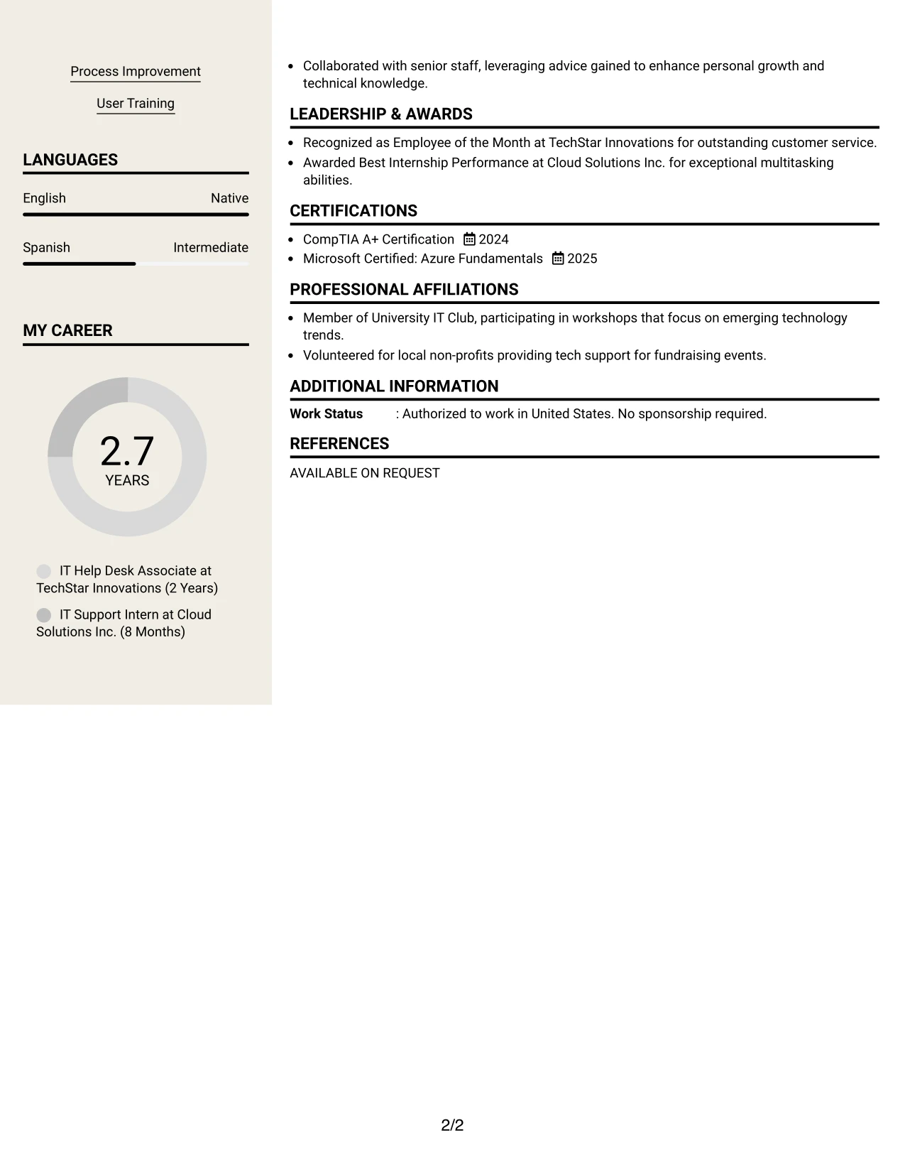 Resume Example Page 2