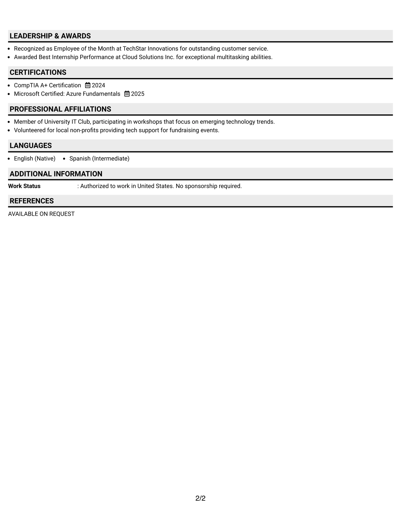 Resume Example Page 2