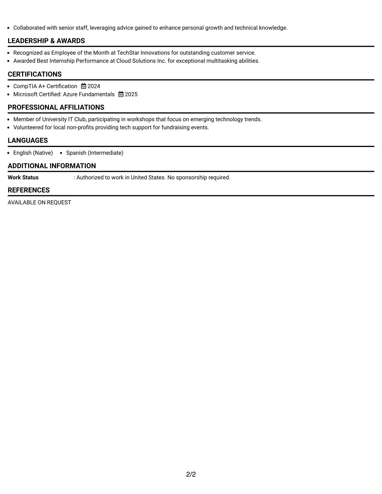 Resume Example Page 2