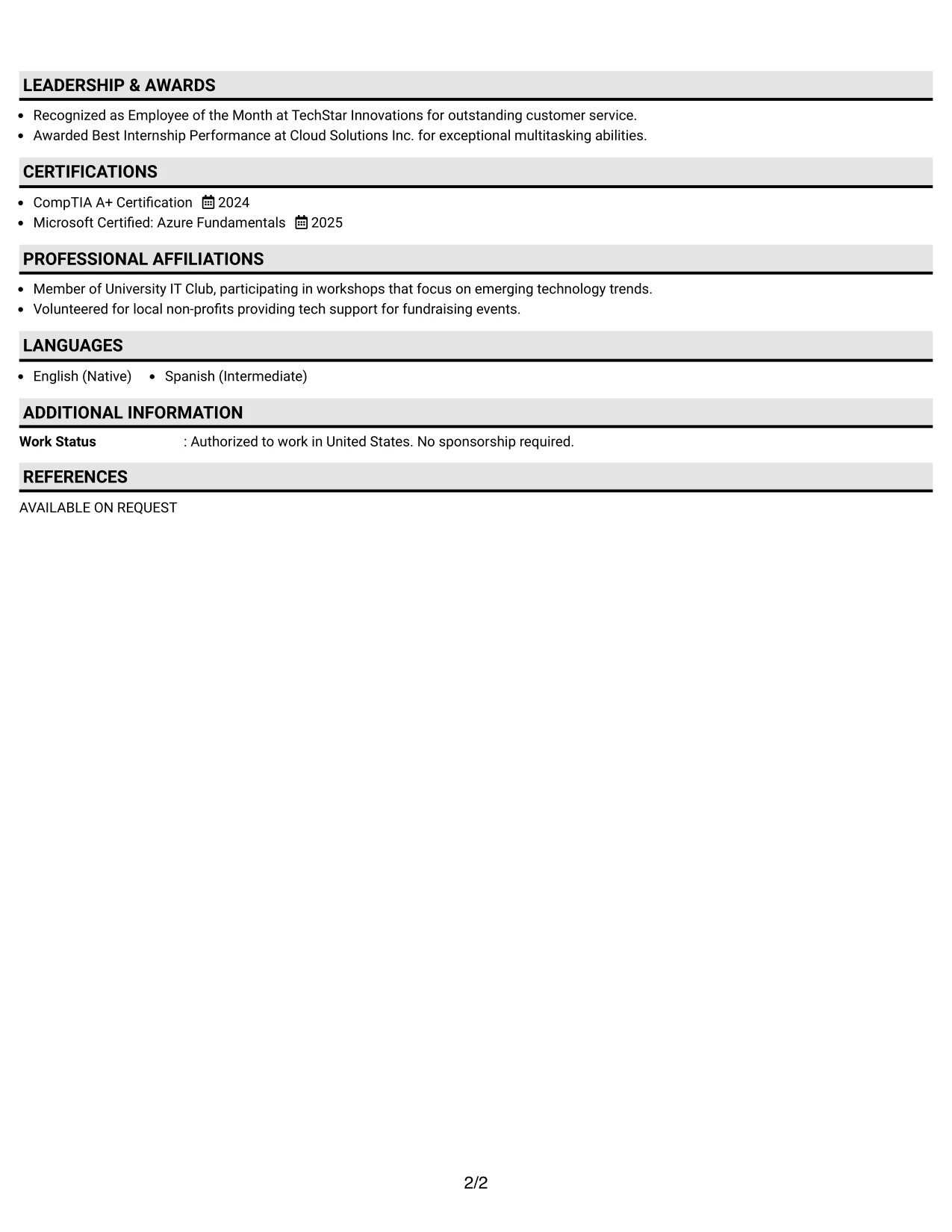 Resume Example Page 2