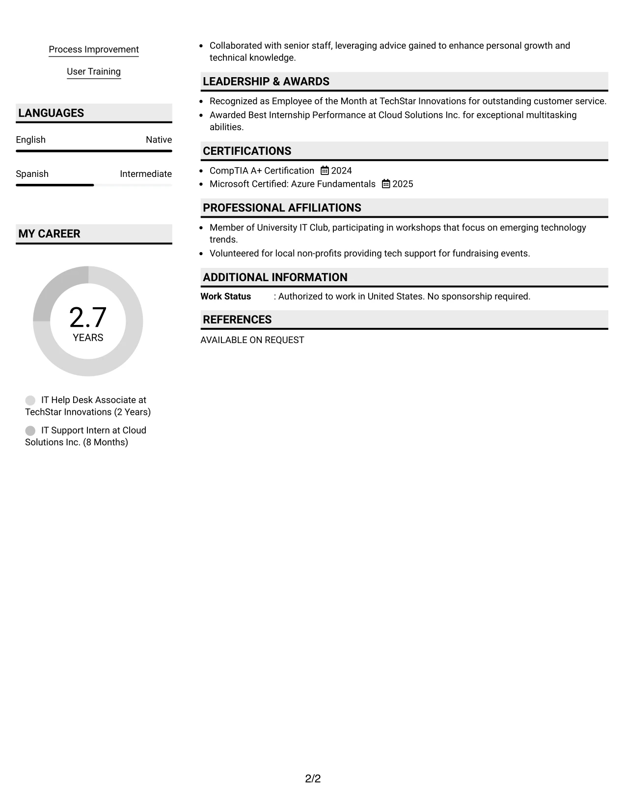 Resume Example Page 2