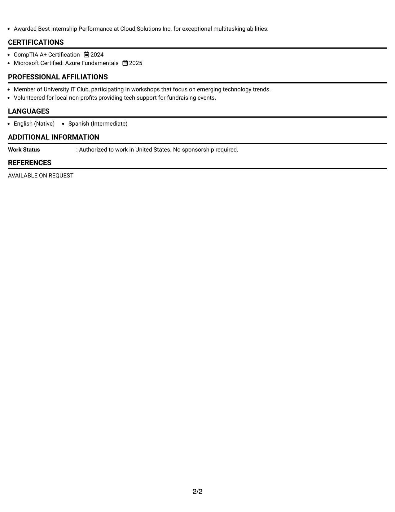Resume Example Page 2