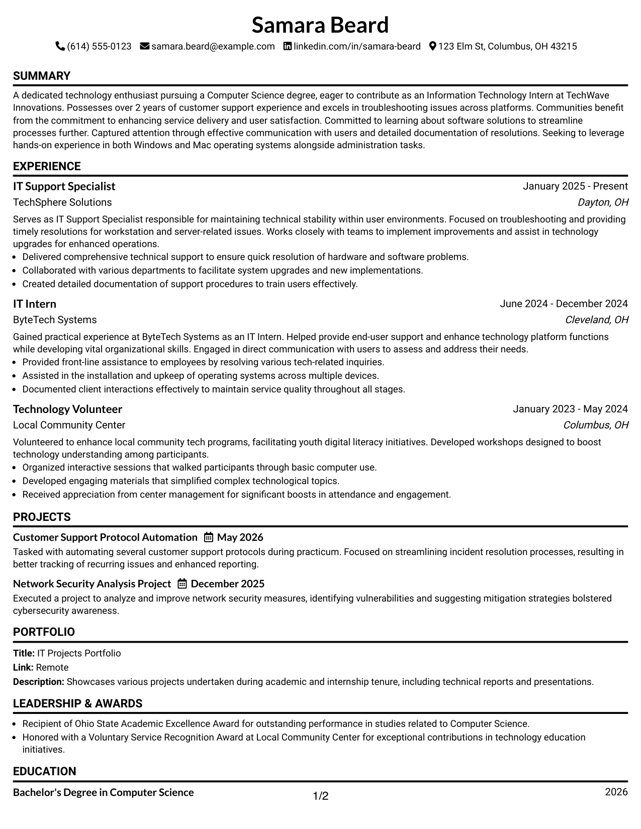 Resume Example Page 1