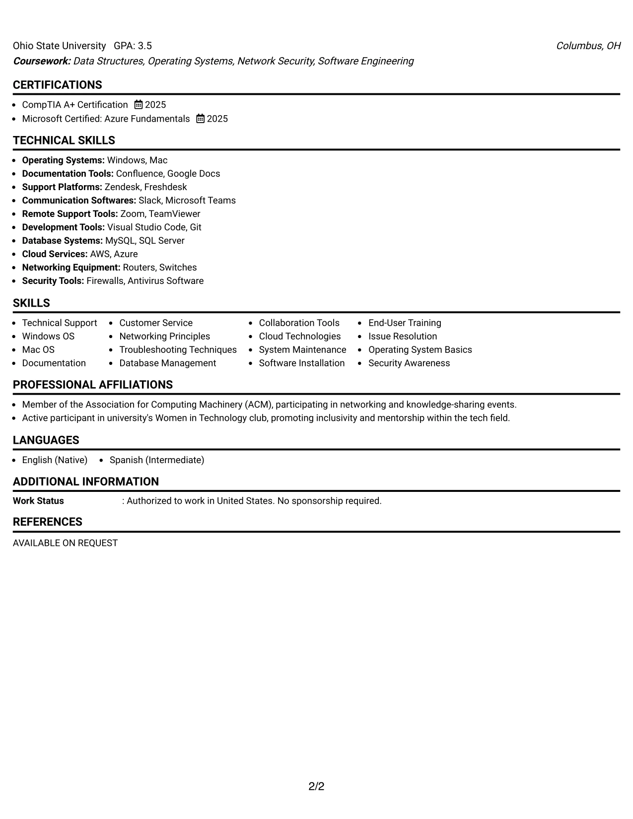 Resume Example Page 2