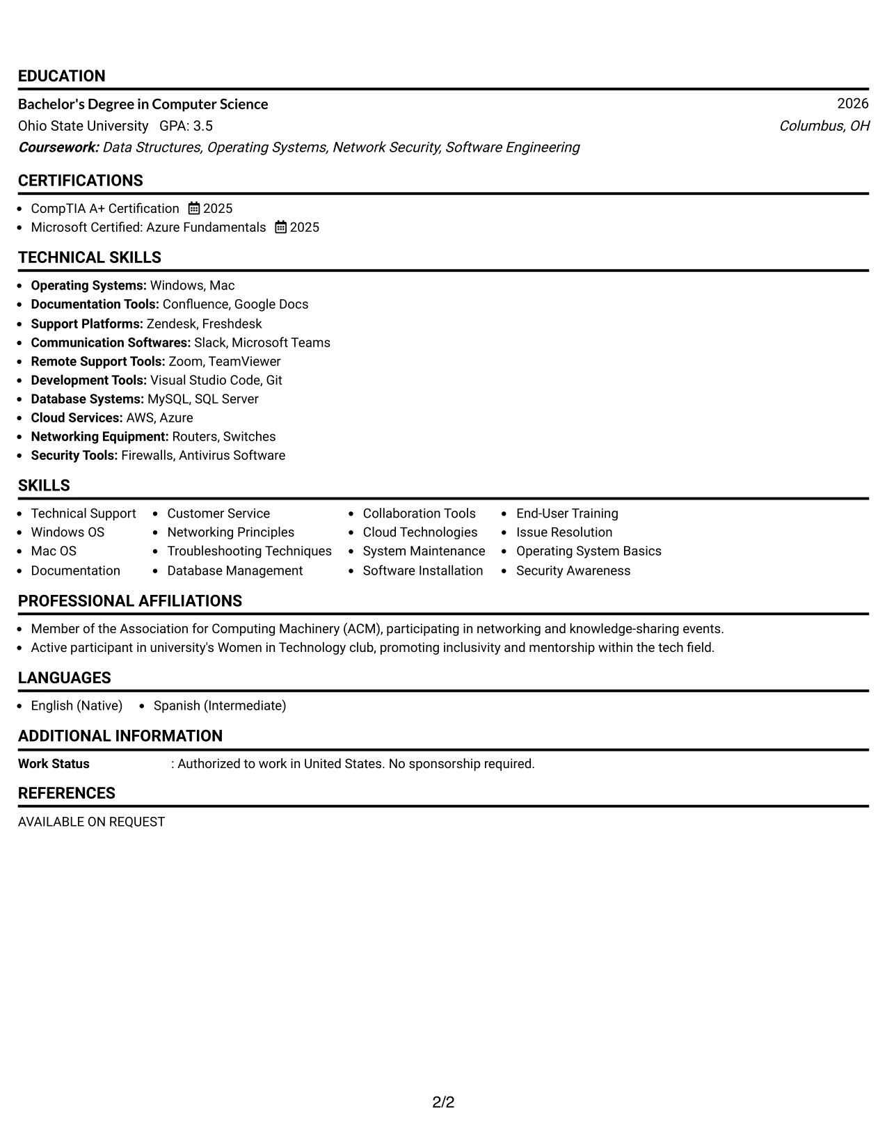 Resume Example Page 2