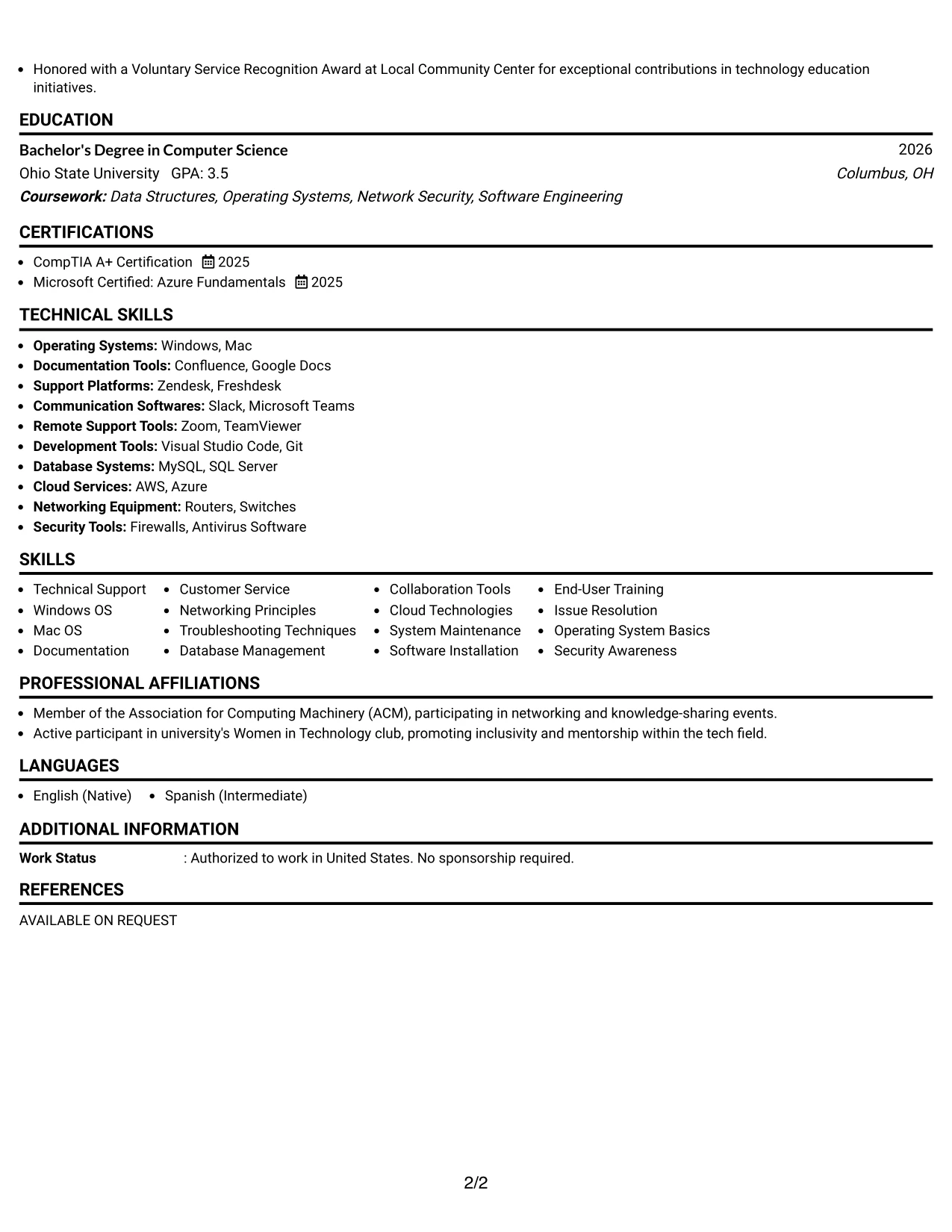 Resume Example Page 2