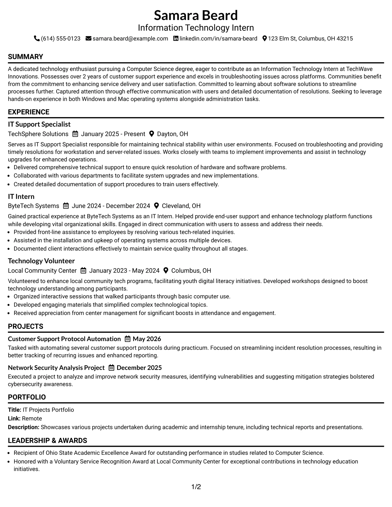 Resume Example Page 1