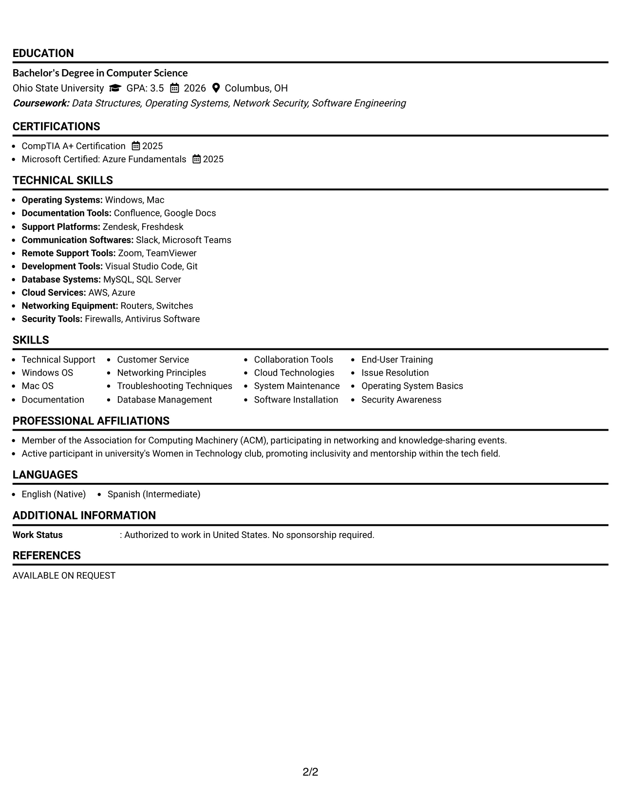 Resume Example Page 2