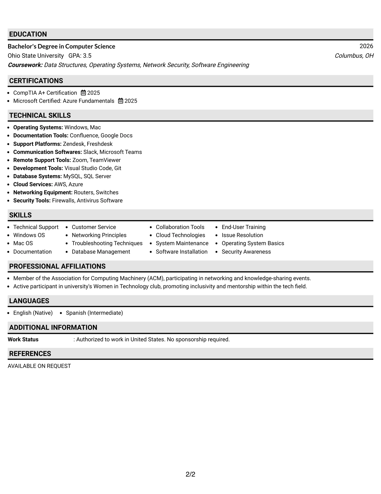 Resume Example Page 2