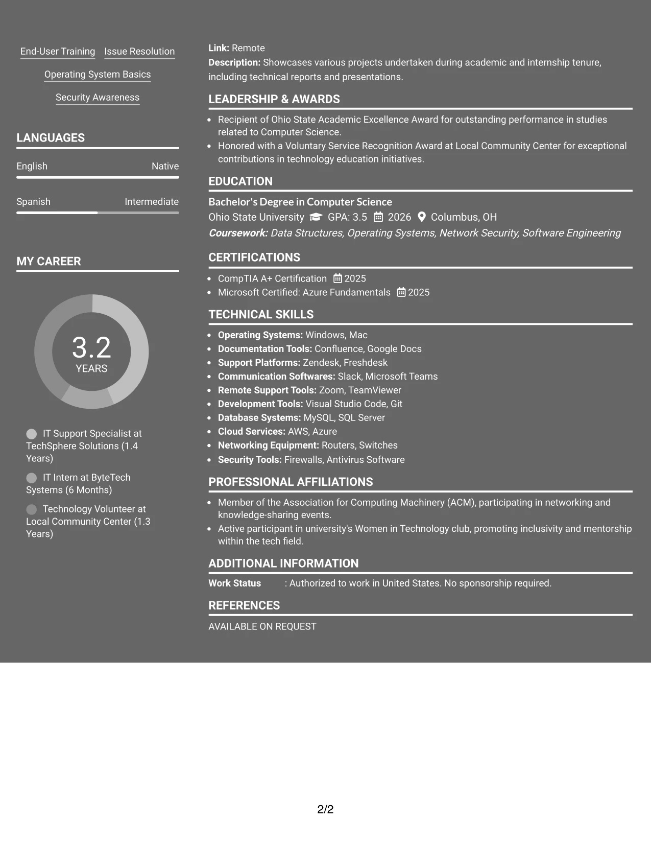 Resume Example Page 2