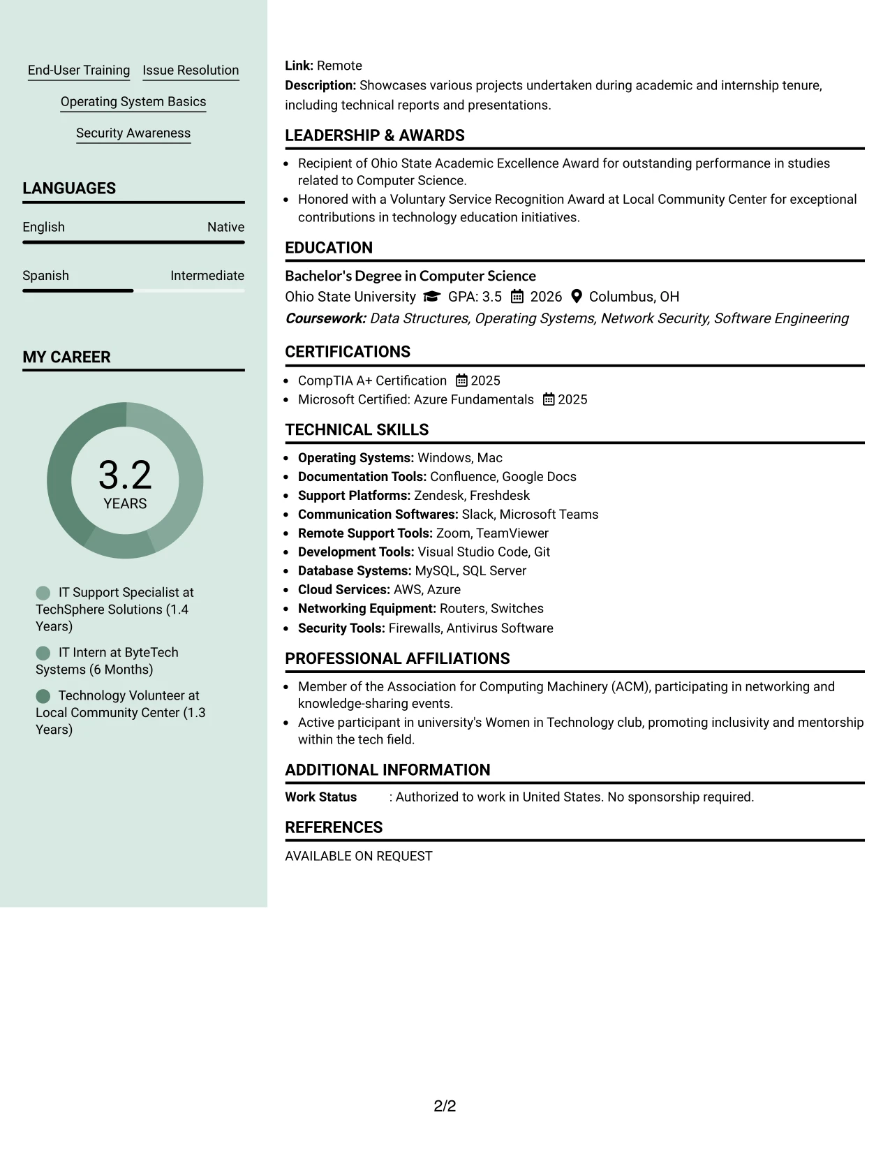 Resume Example Page 2