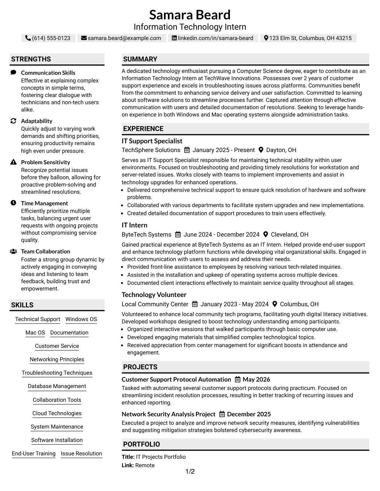 Resume Example Page 1