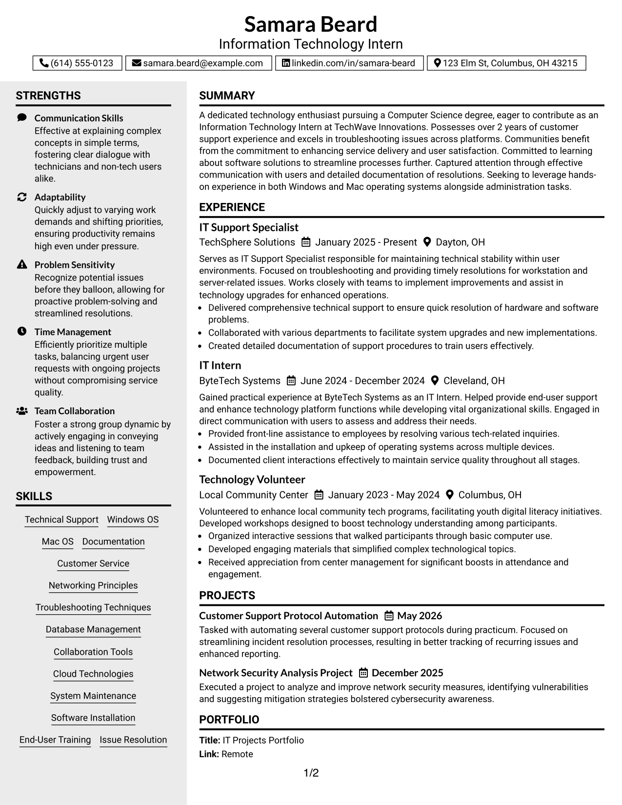 Resume Example Page 1