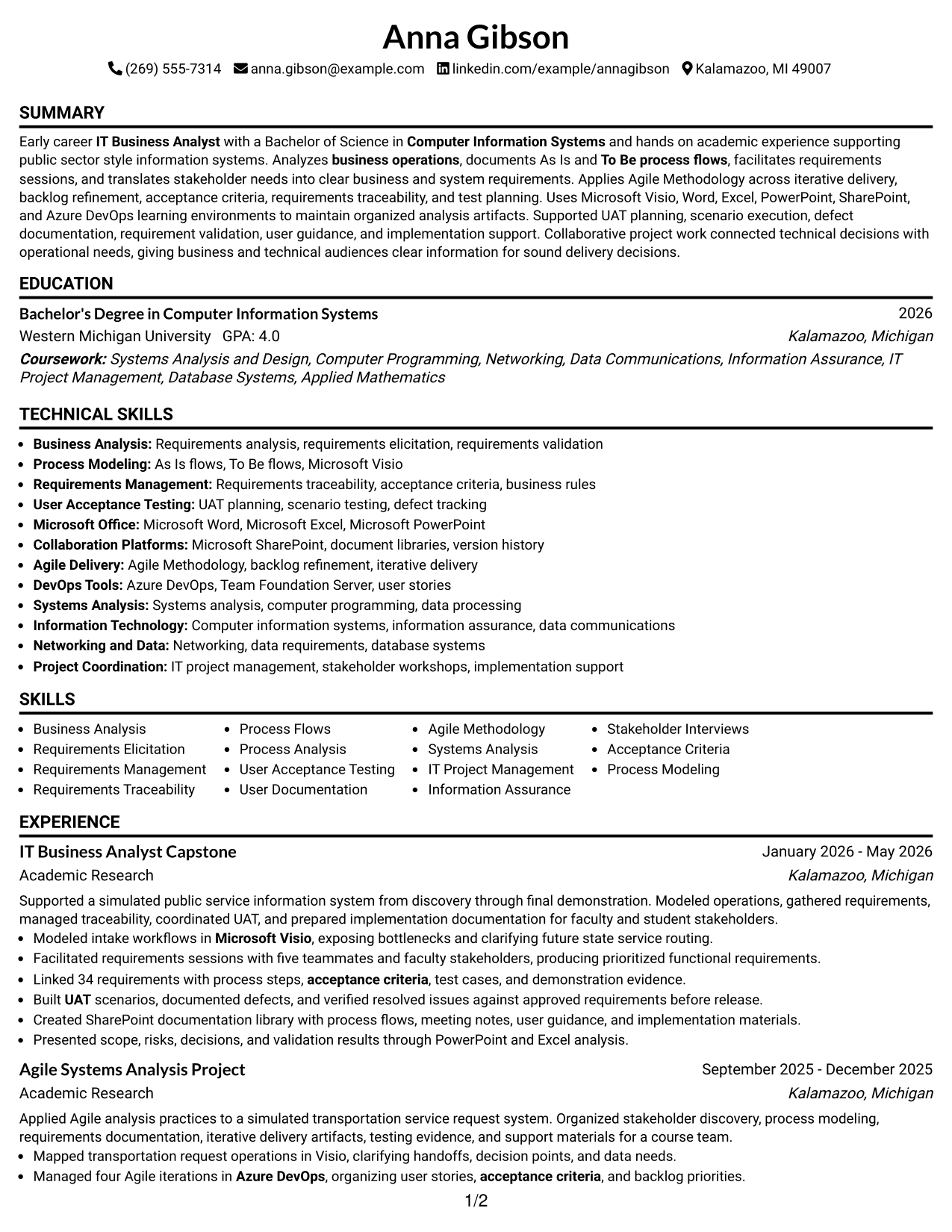 Resume Example Page 1