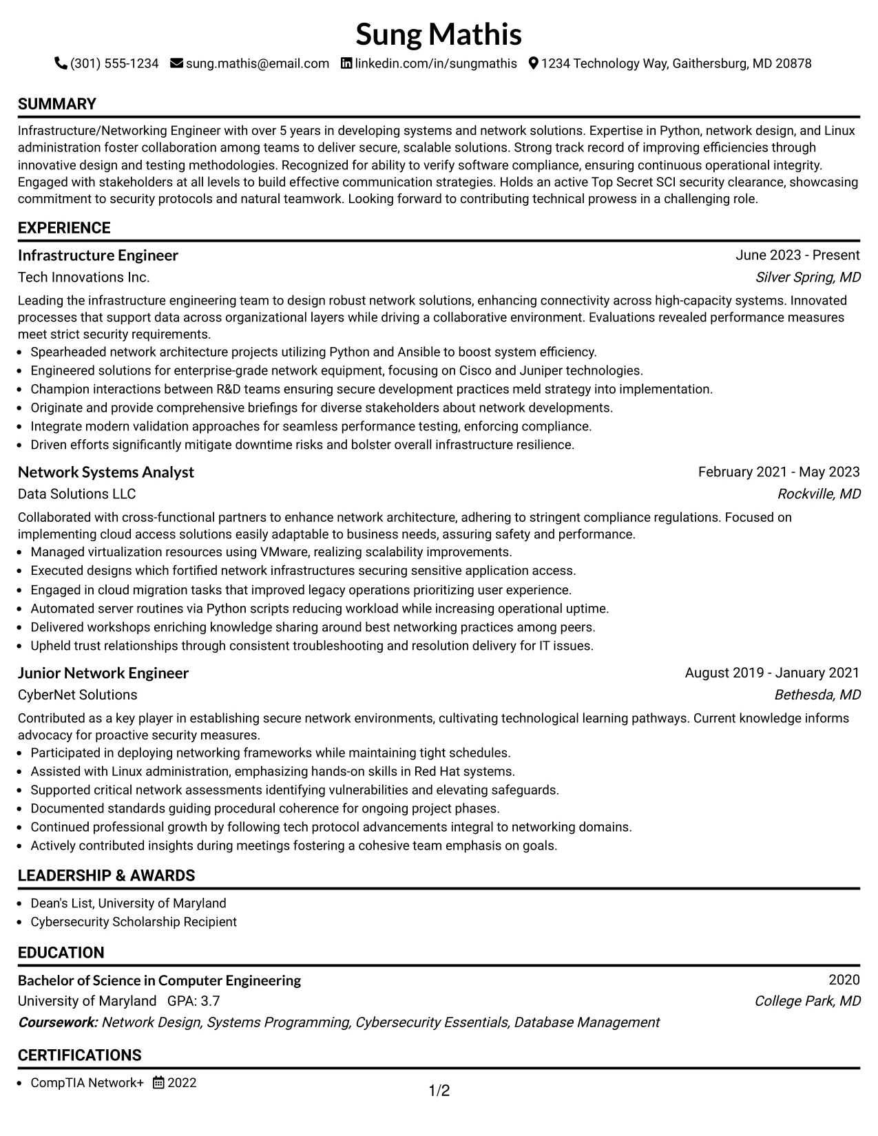 Resume Example Page 1