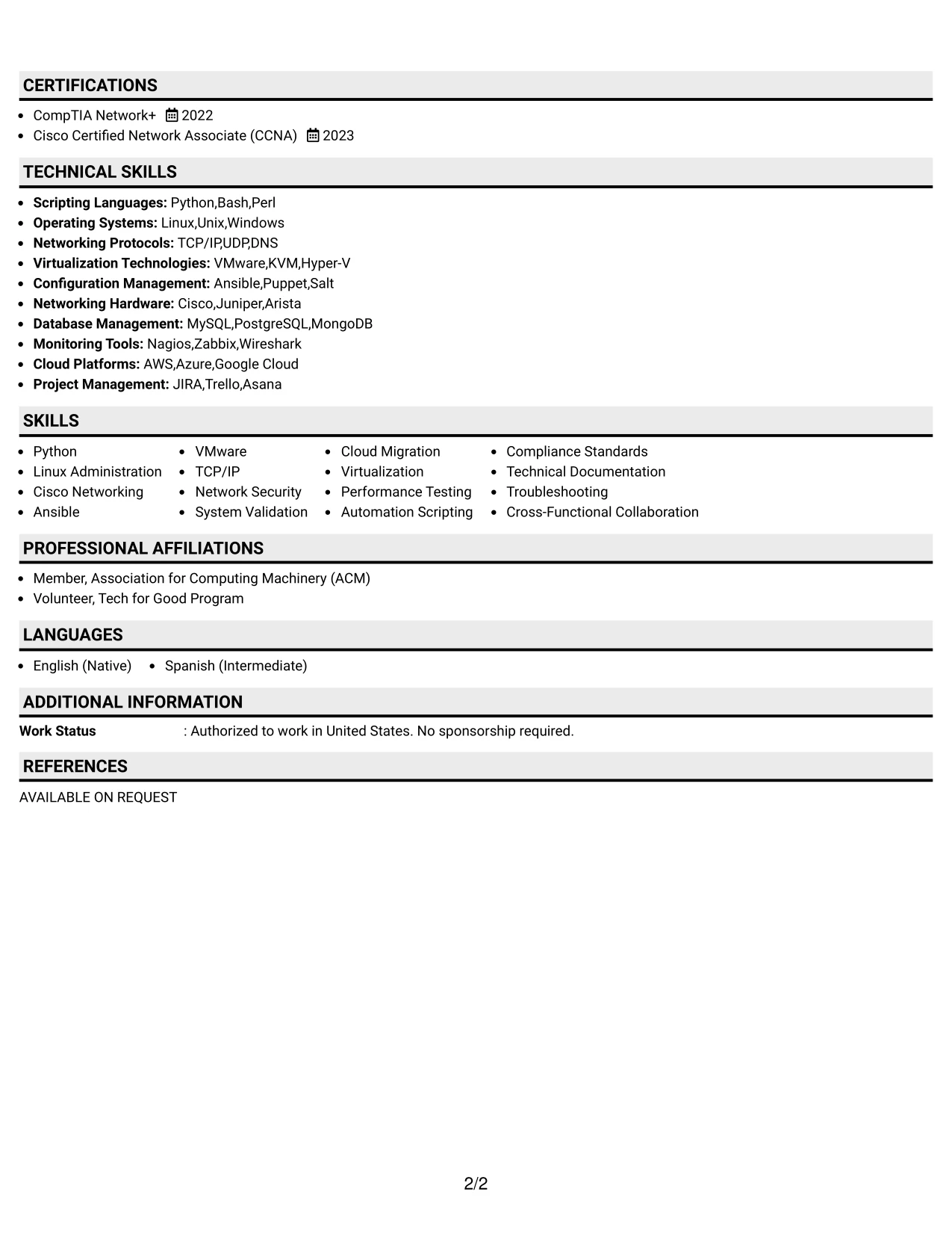 Resume Example Page 2