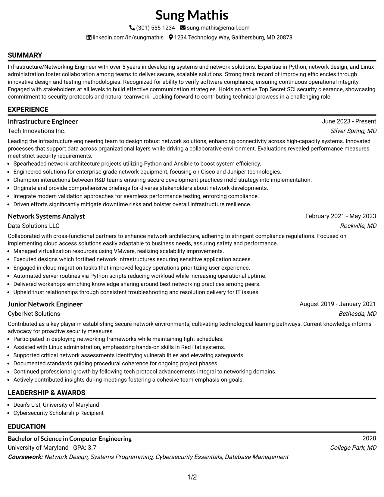 Resume Example Page 1