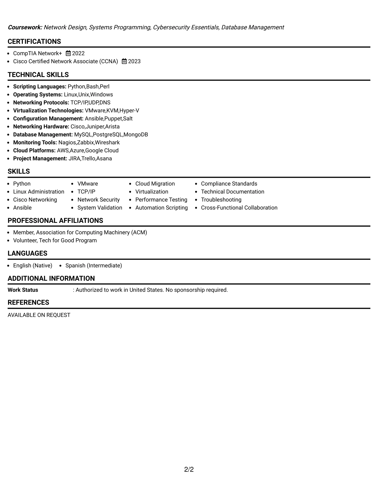 Resume Example Page 2