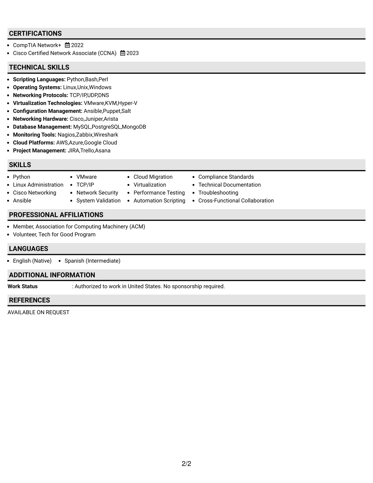 Resume Example Page 2