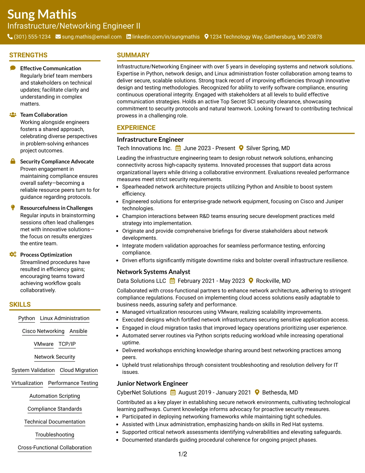 Resume Example Page 1