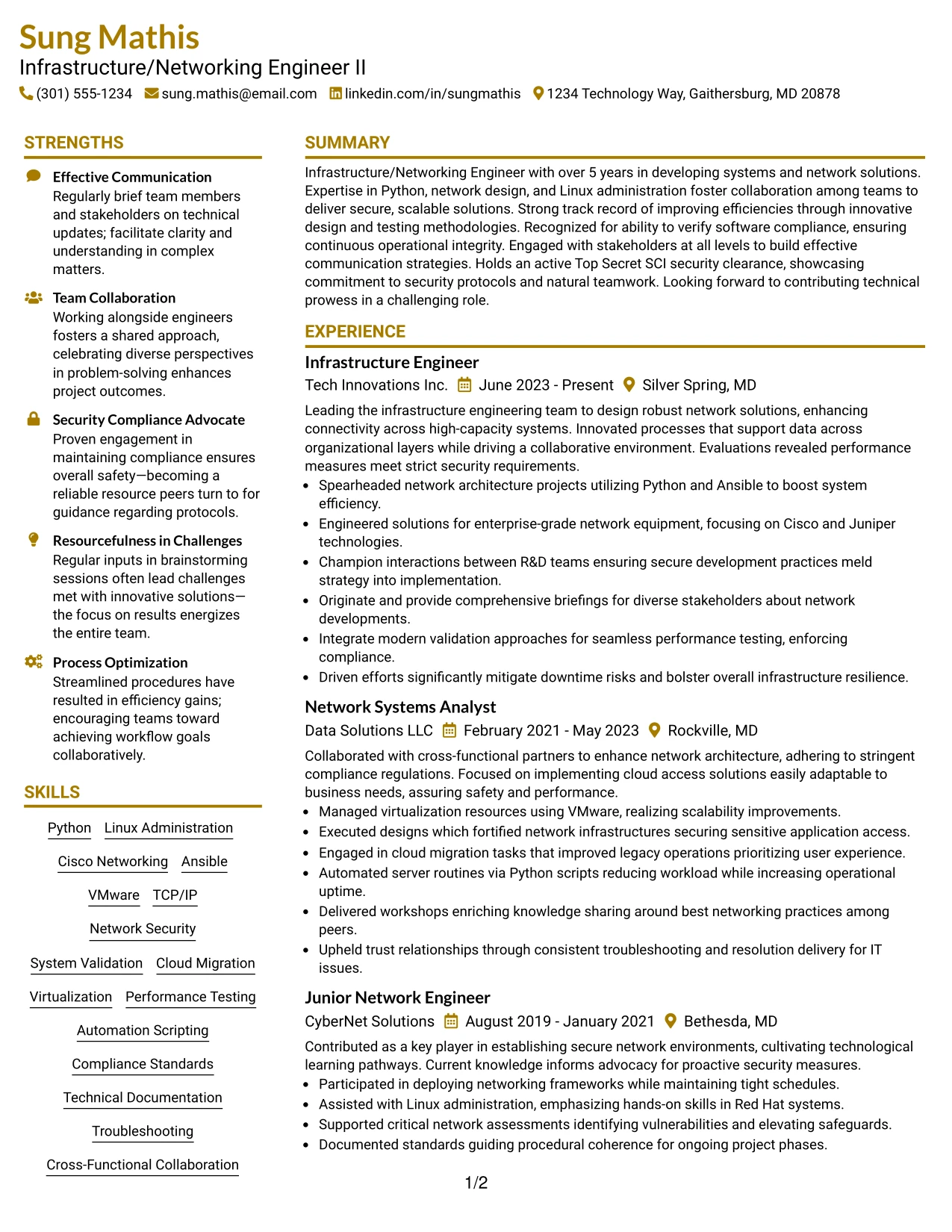 Resume Example Page 1
