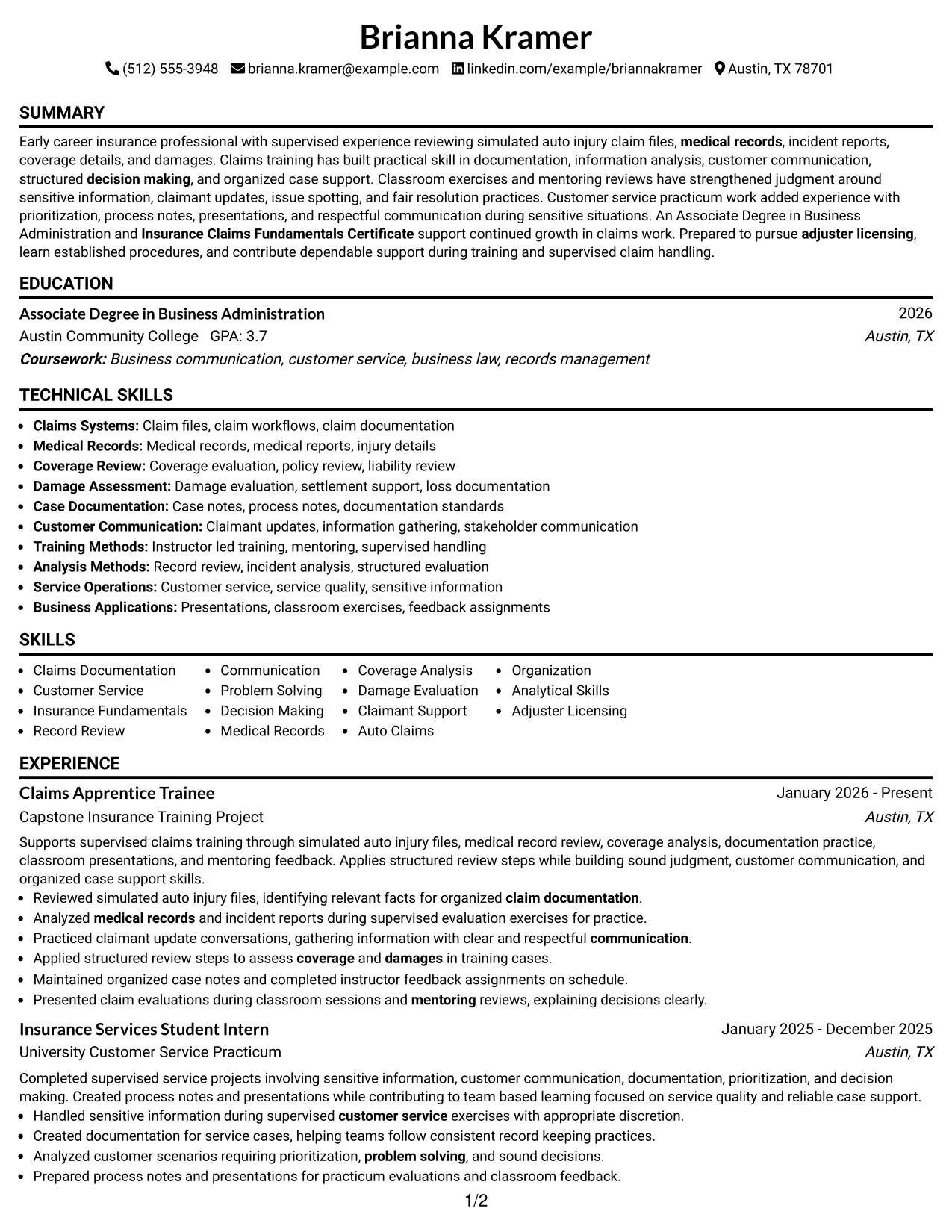 Resume Example Page 1