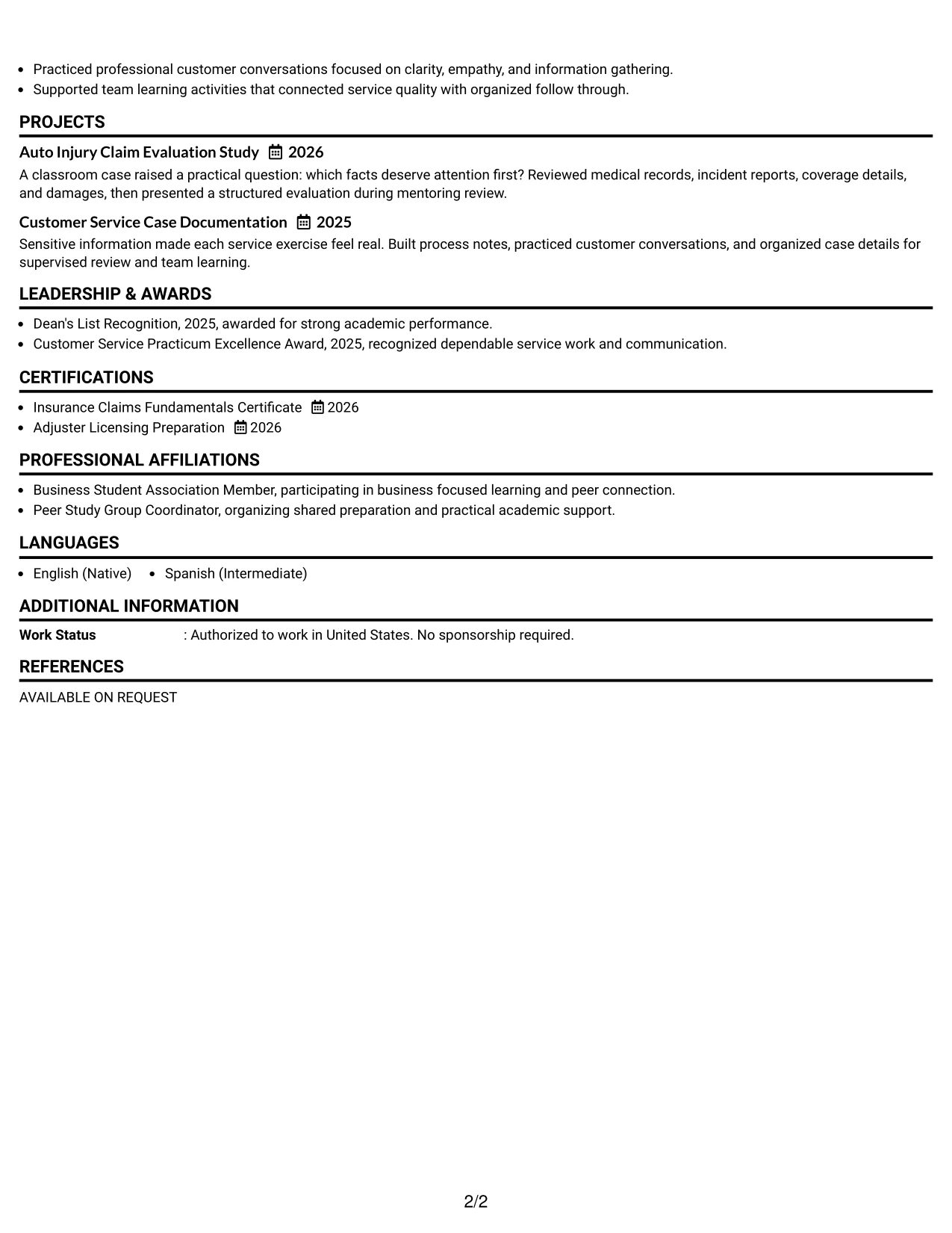 Resume Example Page 2