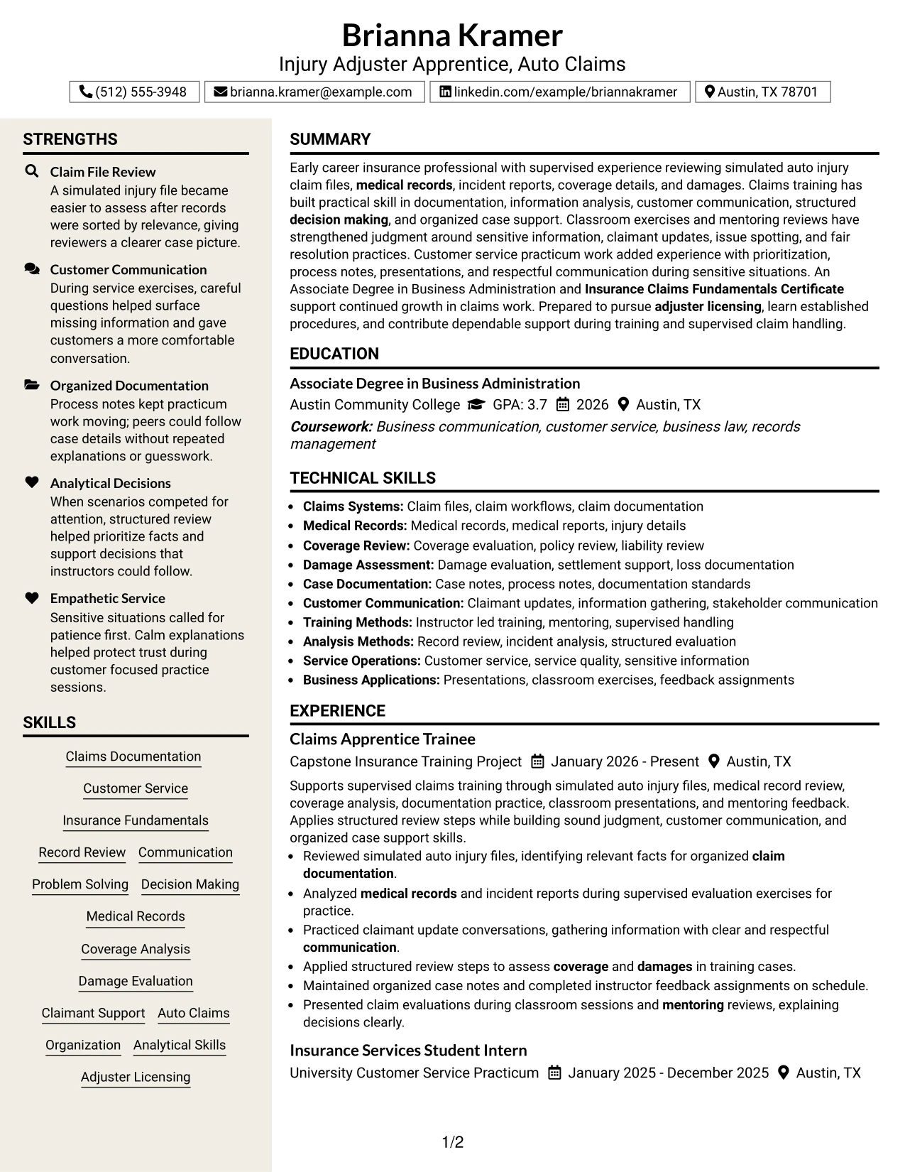 Resume Example Page 1