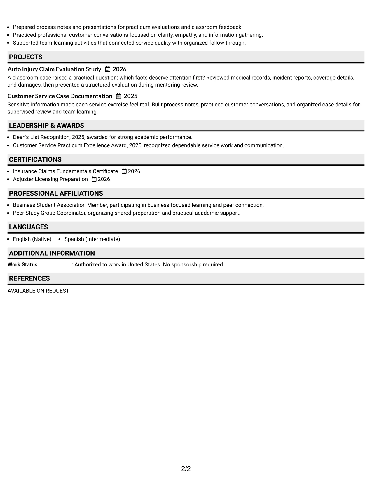Resume Example Page 2