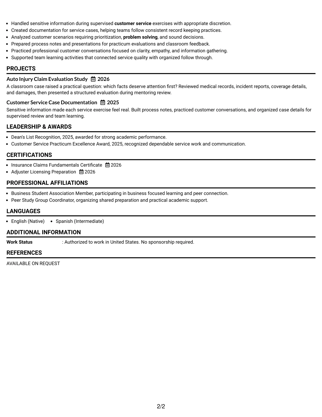 Resume Example Page 2