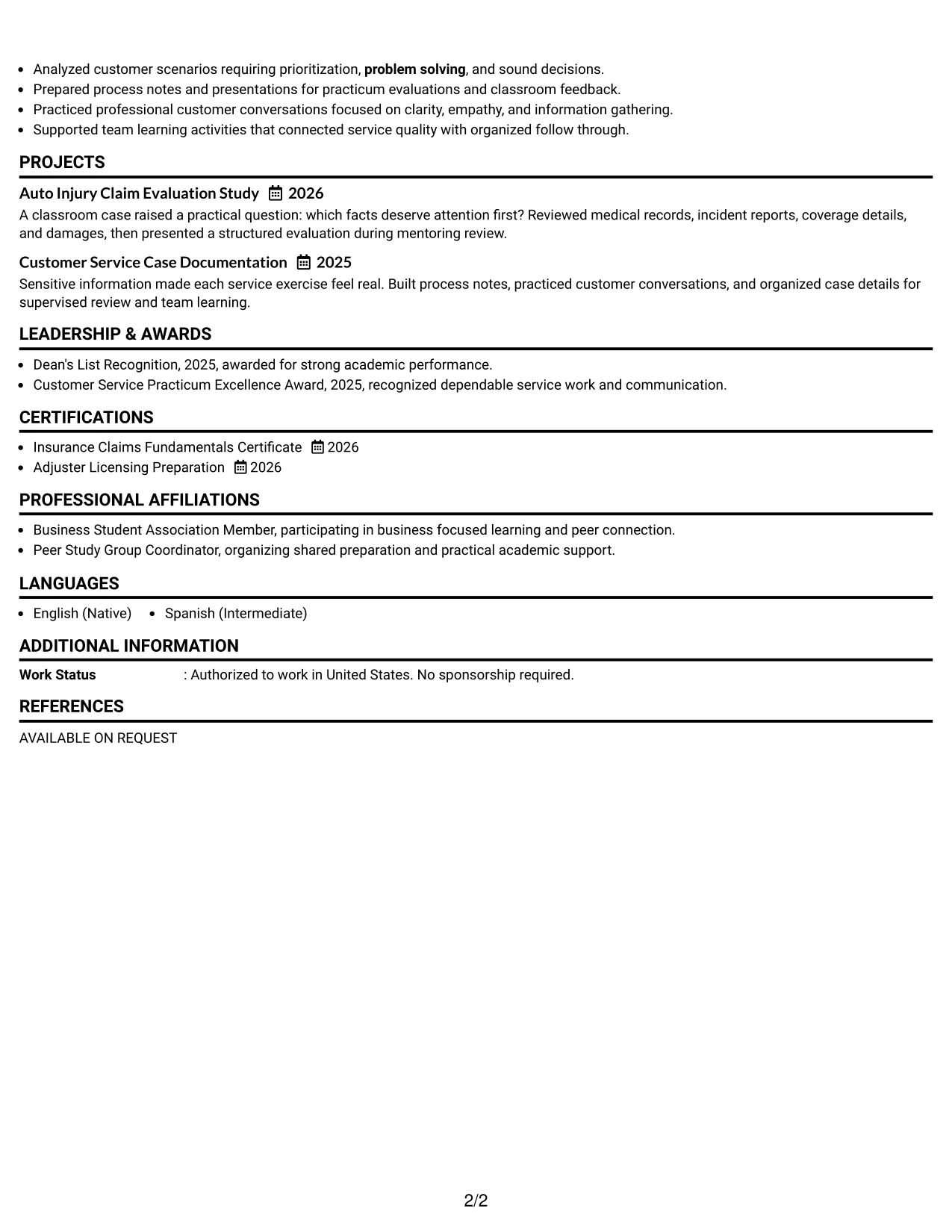 Resume Example Page 2