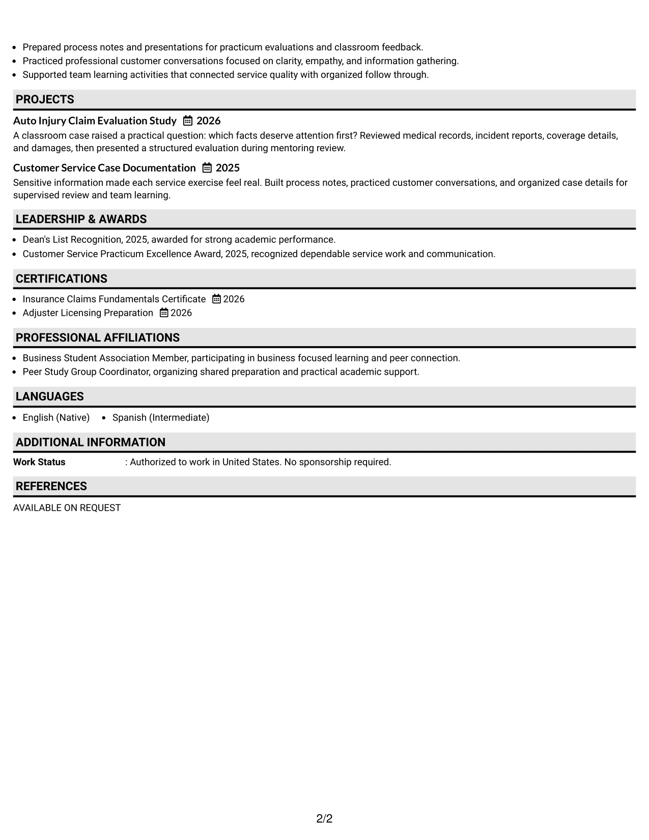 Resume Example Page 2