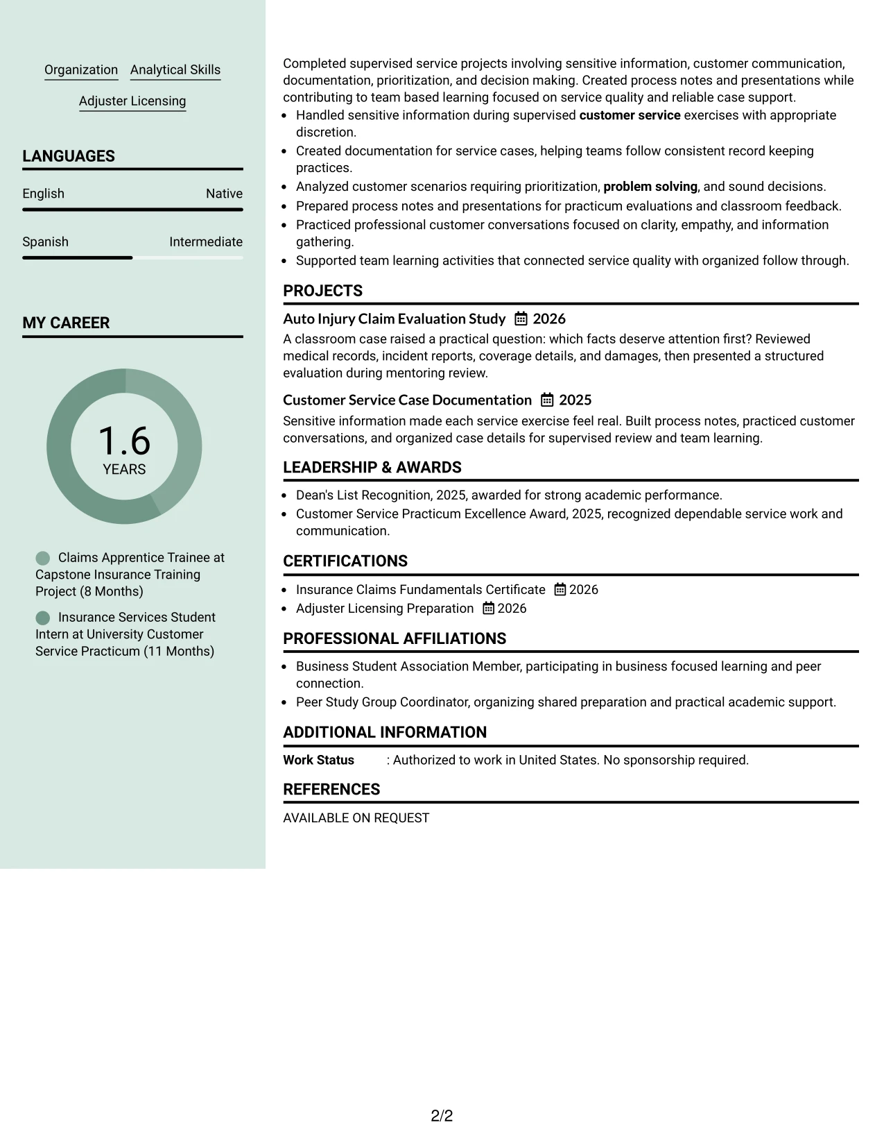 Resume Example Page 2