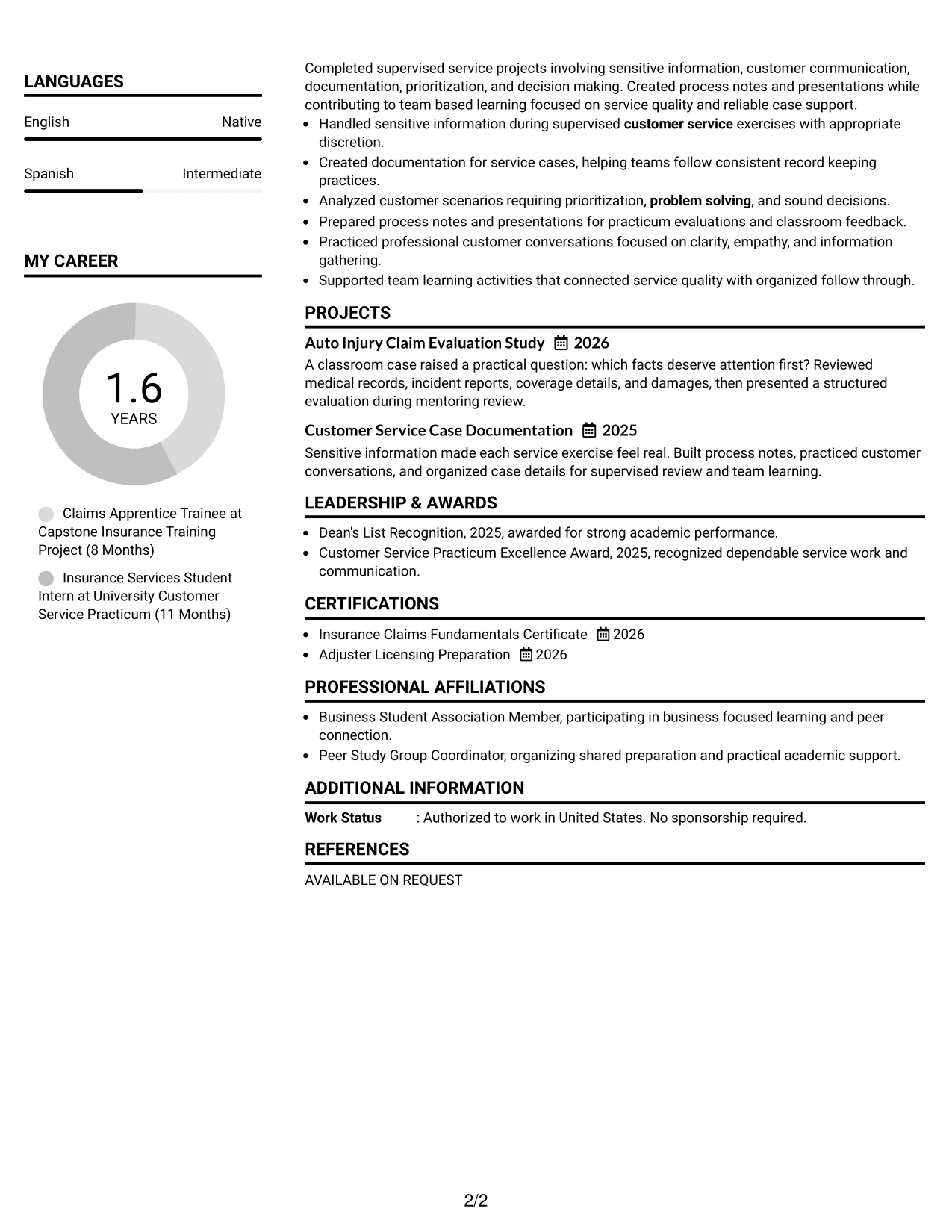 Resume Example Page 2